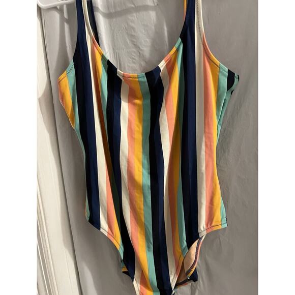 J Crew Multicolor Stripe Scoop Back One Piece Swimsuit Sz Xl NWT - Picture 2 of 7